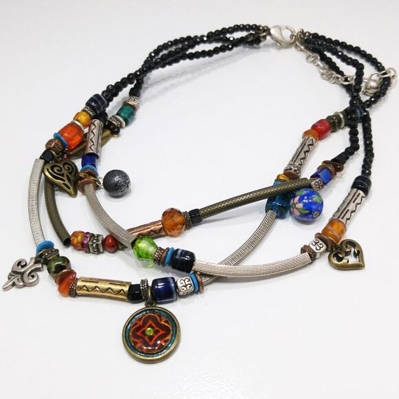Chico's Three Strand Multicolored Charm Bead Boho Necklace, 20 Inches - Picture 4 of 8